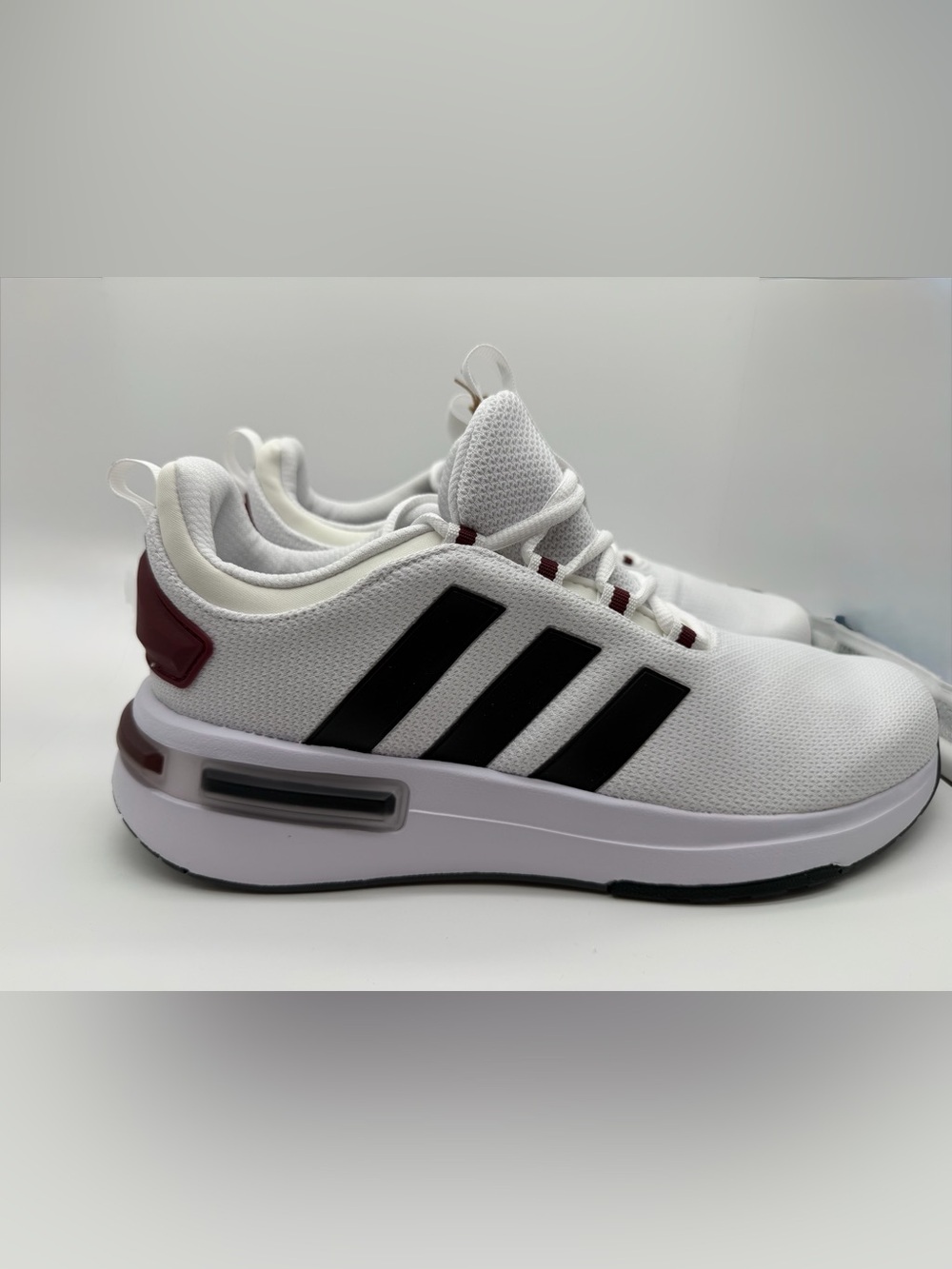 NEW!!!  adidas Men's White Sneakers with Black Stripes and Burgundy Accents